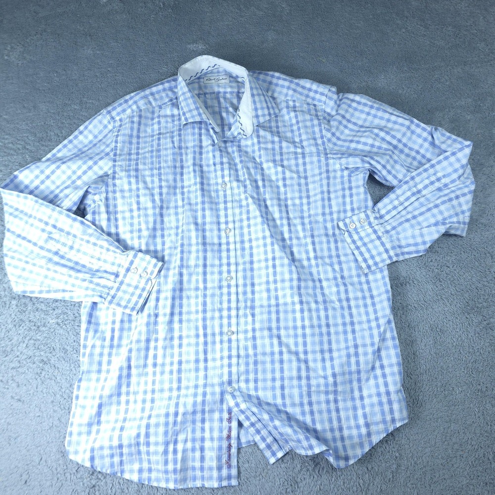 Robert Graham Shirt Mens 44 Blue Check Long Sleeve Button Up Cotton Casual